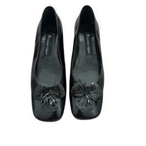 Etienne Aigner Gardener Black Flats with Floral Detail Size 7.5”